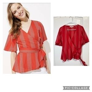 Ann Taylor Loft short sleeves Stripe Wrap top size S